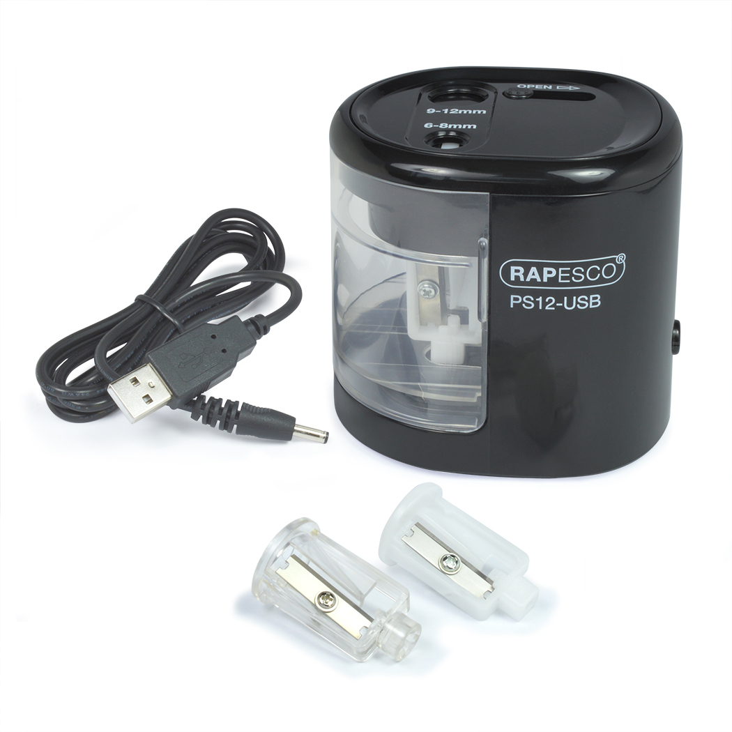 Rapesco PS12-USB Electric pencil sharpener Black, Transparent