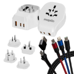 Maplin Worldwide Travel Adapter + USB-A-USB-C/Lightning/Micro USB 3-in-1 Cable