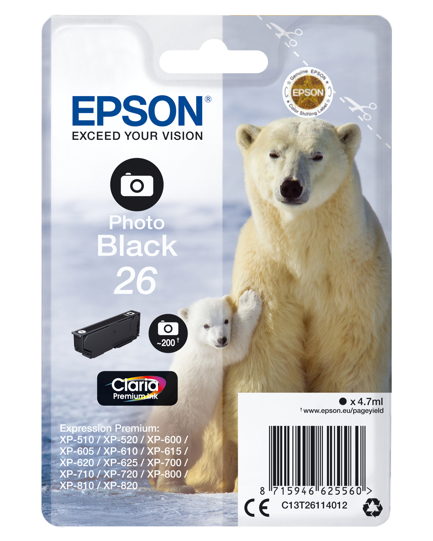 Epson T2611 26 Polar Bear Photo Black Ink Cartridge