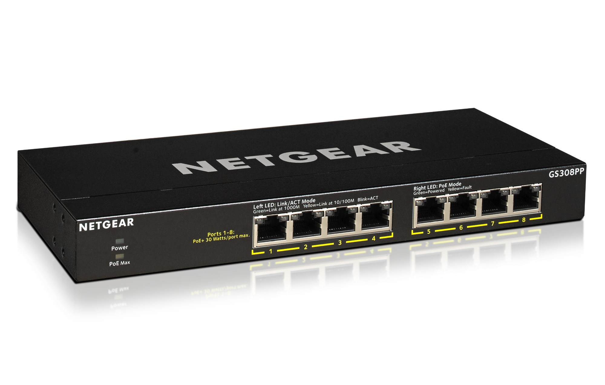 Netgear GS308PP Unmanaged Gigabit Ethernet (10/100/1000) Black Power over Ethernet (PoE)