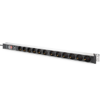 Digitus Socket strip with aluminum profile with switch and surge protection, 12-way safety sockets, 2 m cable safety plug