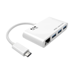 Tripp Lite U460-003-3AG 3-Port USB 3.x (5Gbps) Hub with LAN Port, USB-C to 3x USB-A Ports and Gigabit Ethernet, White