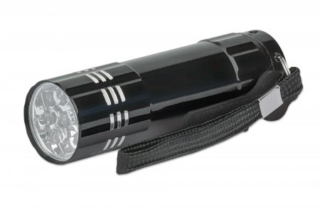 Manhattan LED Torch/Flashlight 3-pack (Clearance Pricing), Bright 45 Lumen Output (9 LEDs), Aluminium, Compact (85x25x25mm), Long Lasting Performance, Each torch uses 3x AAA batteries (3 included, enough for one torch), Carry Loop, Black, Three Years Warr