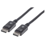 Manhattan DisplayPort 1.2 Cable, 4K@60hz, 2m, Male to Male, Equivalent to DISPL2M, With Latches, Fully Shielded, Black, Lifetime Warranty, Polybag