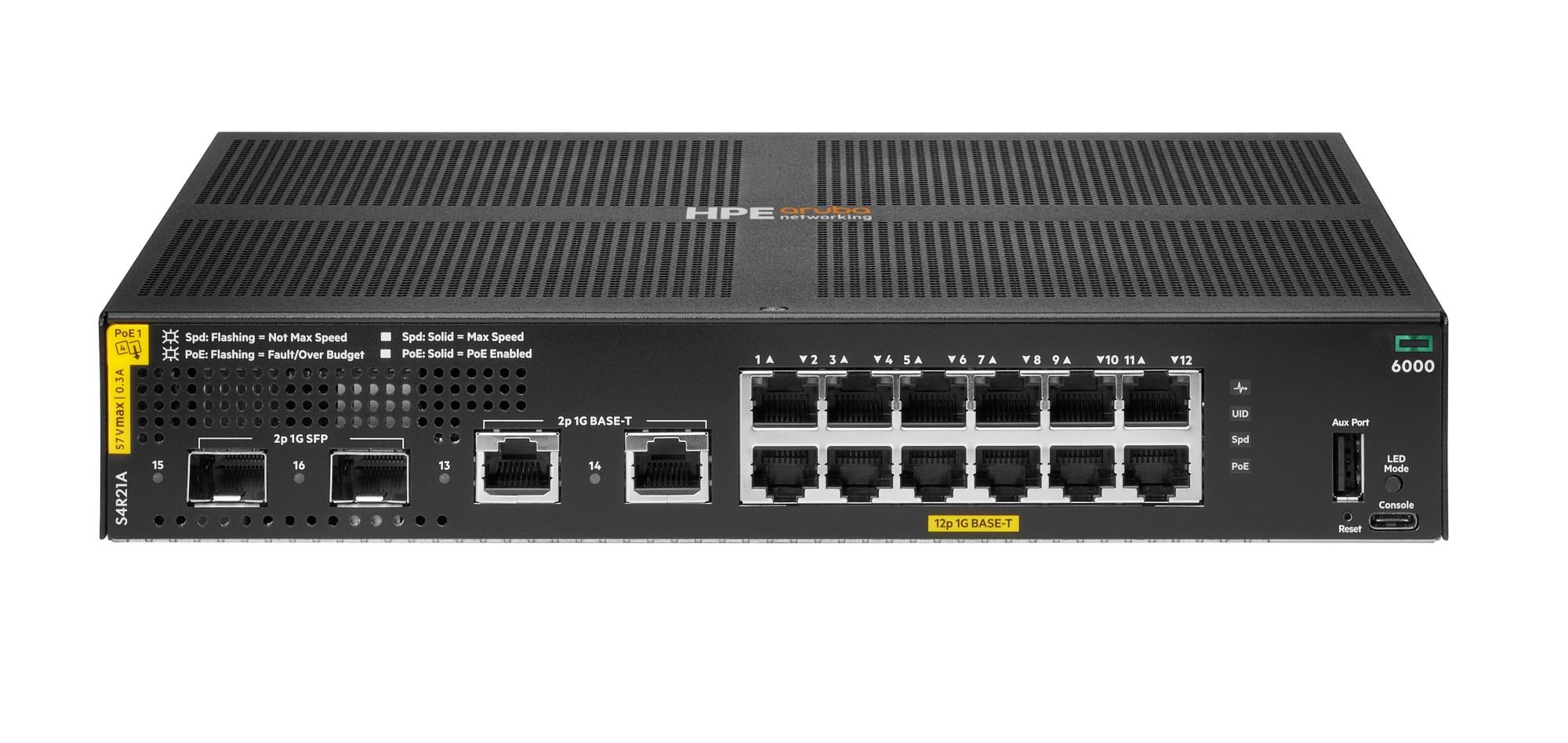 HPE Aruba Networking CX 6000 12p 10M/100M/1G Class4 PoE 2p SFP 1G 139W