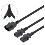Manhattan Dual Power Cord with Two C13 Females to C14 Male, 10 A, 250 V, Powers Two Devices from One PDU or UPS Outlet, Black