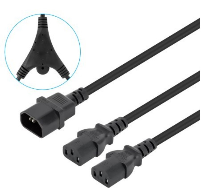 Manhattan Dual Power Cord with Two C13 Females to C14 Male, 10 A, 250 V, Powers Two Devices from One PDU or UPS Outlet, Black