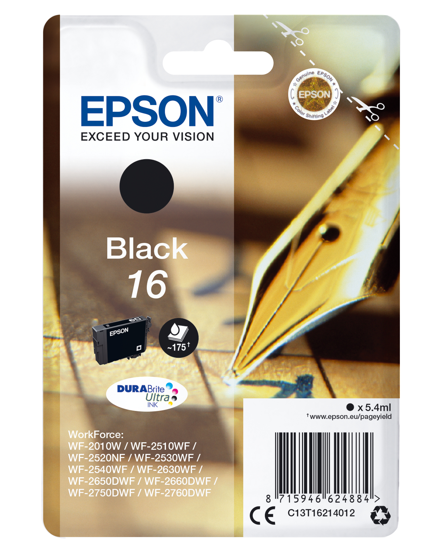Image of Epson C13T16214012/16 Ink cartridge black, 175 pages 5,4ml for...