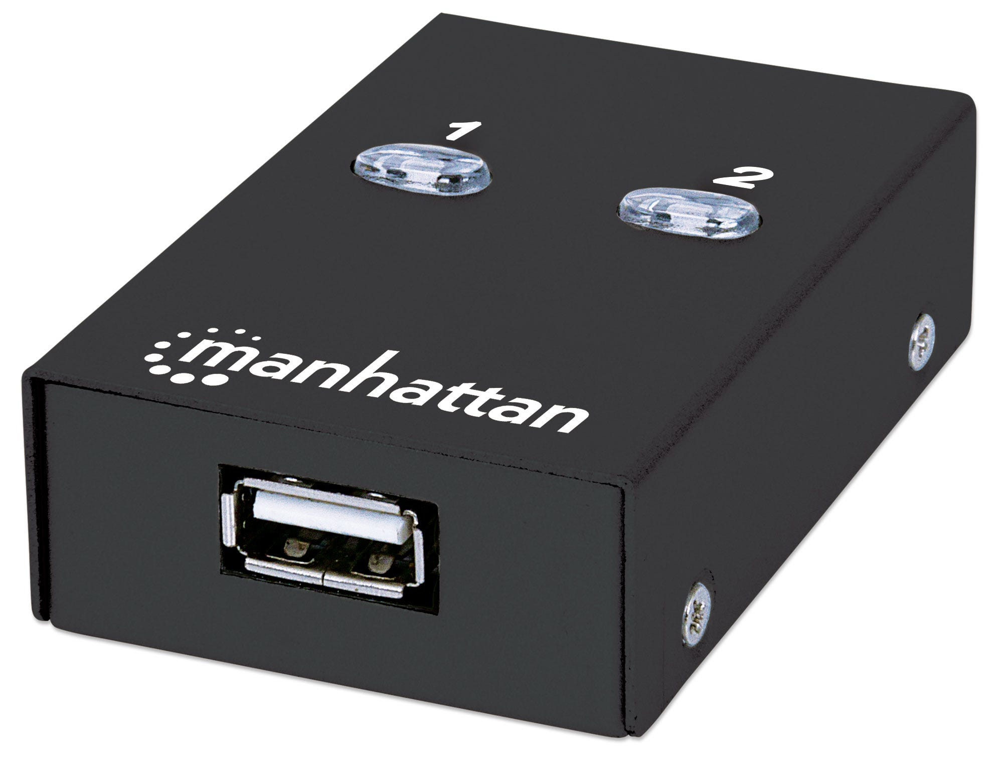 Manhattan USB-A Automatic Sharing Switch, 2x USB-B Ports, 480 Mbps (USB 2.0), Dual Control (Auto-Sensing or Manual), Bus Powered, inc 1x 1.5m USB-A to USB-B cable, Black, Blister