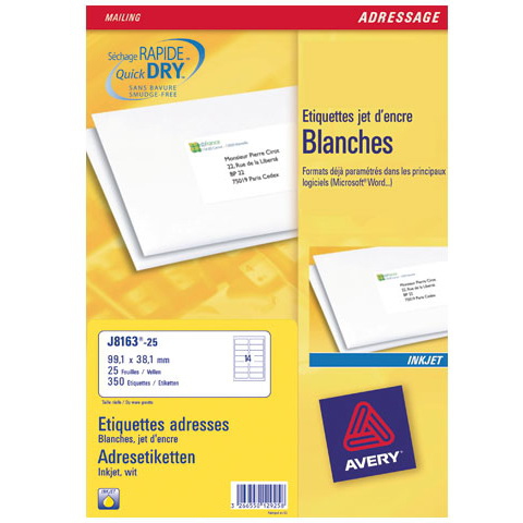 Image of Avery J8163-25 addressing label White