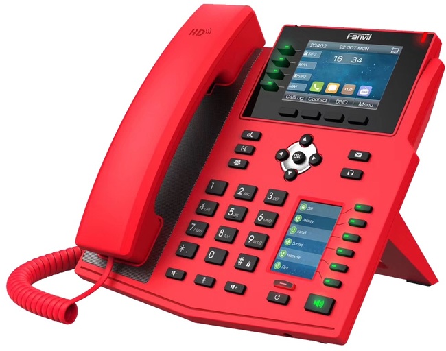 Fanvil X5U phone in red.
