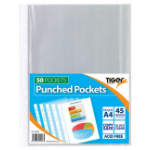 Tiger Multi Punched Pocket Polypropylene A4 45 Micron Top Opening Clear (Pack 50) - 300946