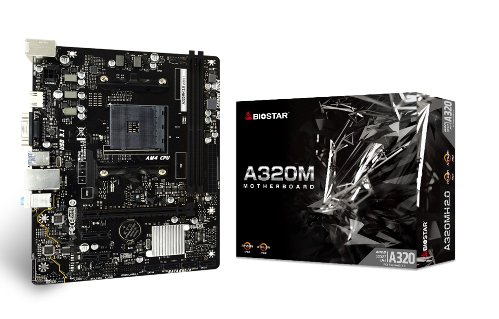 Biostar A320MH 2.0 moderkort AMD A320 Uttag AM4 micro ATX