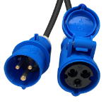 Videk IEC 309 IP44 16 Amp Commando Plug to Socket Black Cable 3Mtr