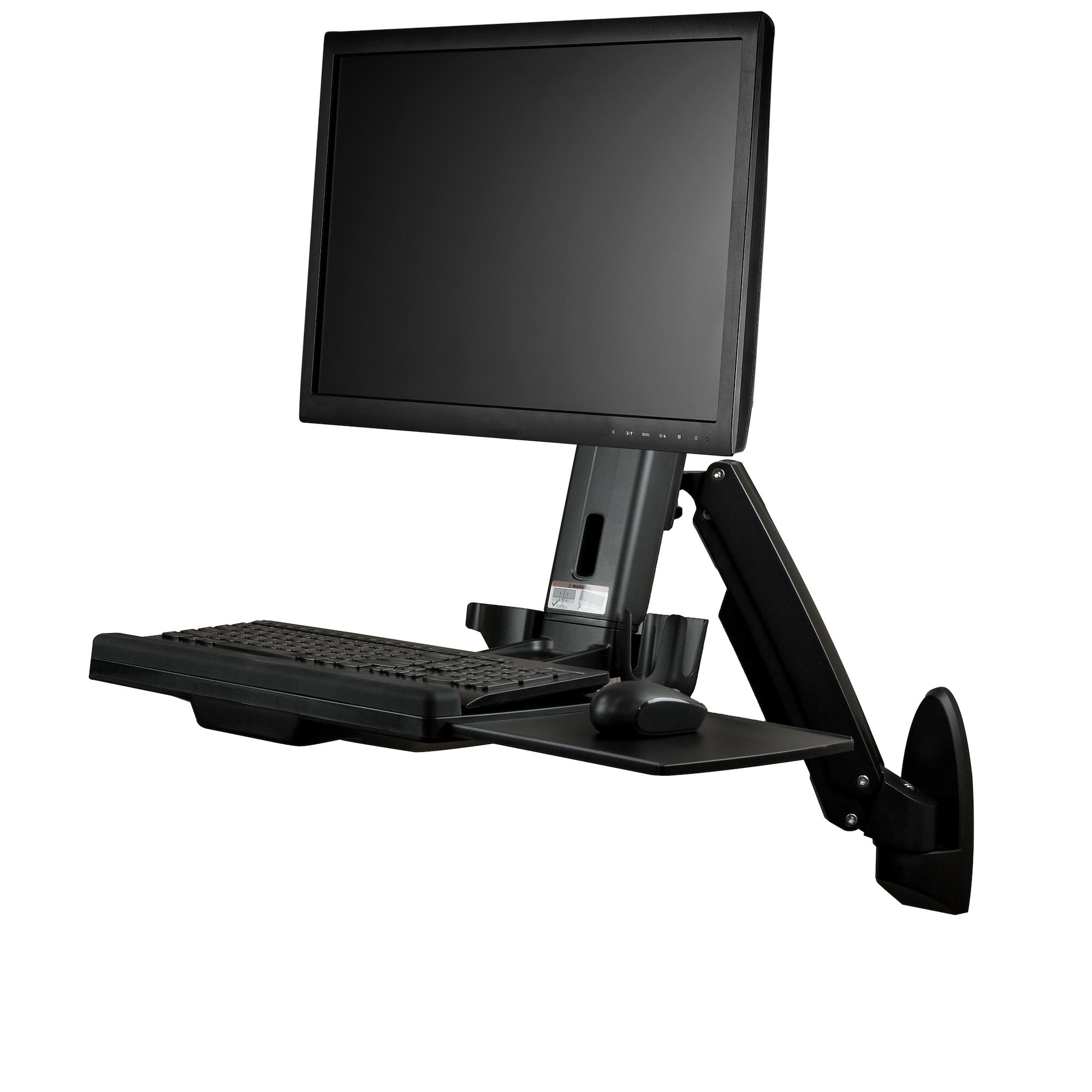 StarTech.com Wall Mount Workstation - Articulating Full Motion Standing Desk with Ergonomic Height Adjustable Monitor & Keyboard Tray Arm - Mouse & Scanner Holders - Single VESA Display