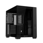 ASUS A32 Black ATX dual-chamber case with panoramic design supporting up to 420mm graphics cards in length 360mm radiators and CPU air coolers up to 165mm in height