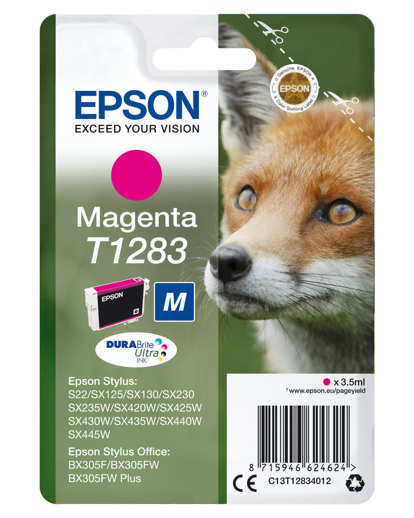 Image of Epson C13T12834012/T1283 Ink cartridge magenta, 140 pages 3,5ml...