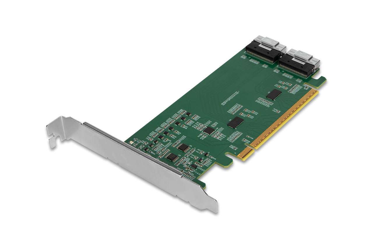 EU Product - - EXLink MB308A - PCIe 4.0 x16 NVMe Adapterkarte mit 2 � SlimSAS 8i (SFF-8654) Anschl�ssen & Redriver (PCIe Bifurcation erforderlich) thumbnail