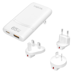 LogiLink USB-A/C Travel charger, 65 W, GaN, 2-port, 1x USB-A (QC), 1x USB-C (PD), Slim Version, White