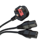 Videk UK Mains Plug to 2 x IEC C13 Socket Splitter Power Cable Black 2Mtr