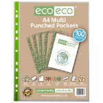 Eco Eco A4 100% Recycled Bag 100 65 Micron Multi Punched Pockets - Pack of 100