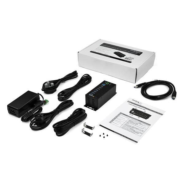 StarTech.com 7 Port USB Hub with Power Adapter - Surge Protection - Metal Industrial USB 3.0 Data Transfer Hub - Din Rail, Wall or Desk Mountable - High Speed USB 3.1 Gen 1 5Gbps Hub