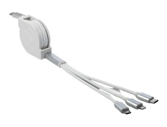 EU Product - USB Type-C 3 in 1 Aufrollladekabel wei� thumbnail