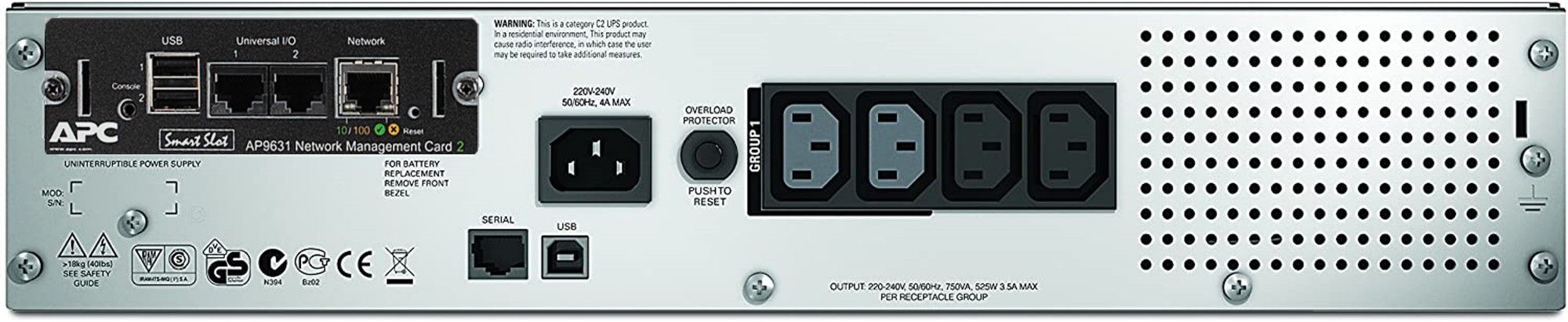 APC Smart-UPS 750VA uninterruptible power supply (UPS) Line-Interactive 0.75 kVA 500 W 4 AC outlet(s)