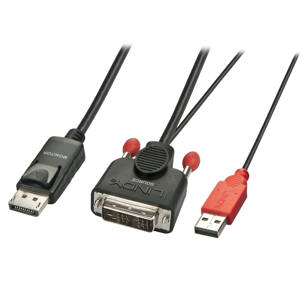 Lindy 3m DVI-D (with USB) to DP Active Adapter Cable, Black
