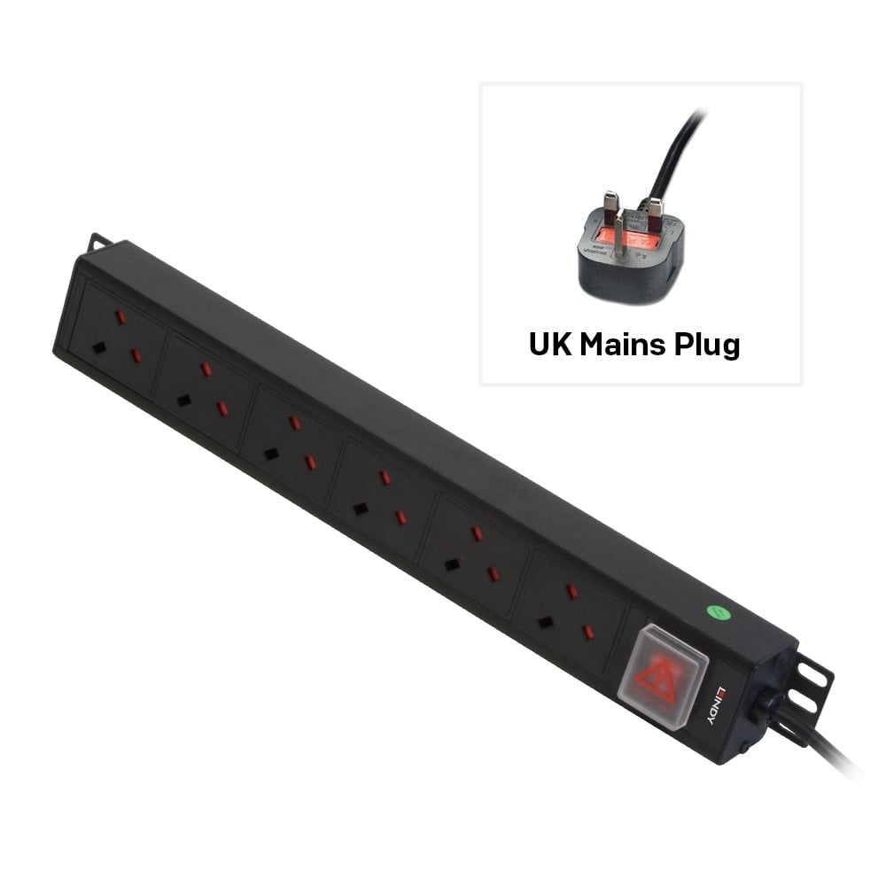 Photos - Server Component Lindy 6 Way UK Mains Sockets, Vertical PDU with UK Mains Plug 29980 