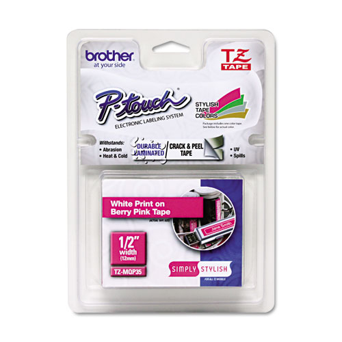 Image of Brother TZE-MQP35 DirectLabel white on pink Laminat 12mm x 5m for...