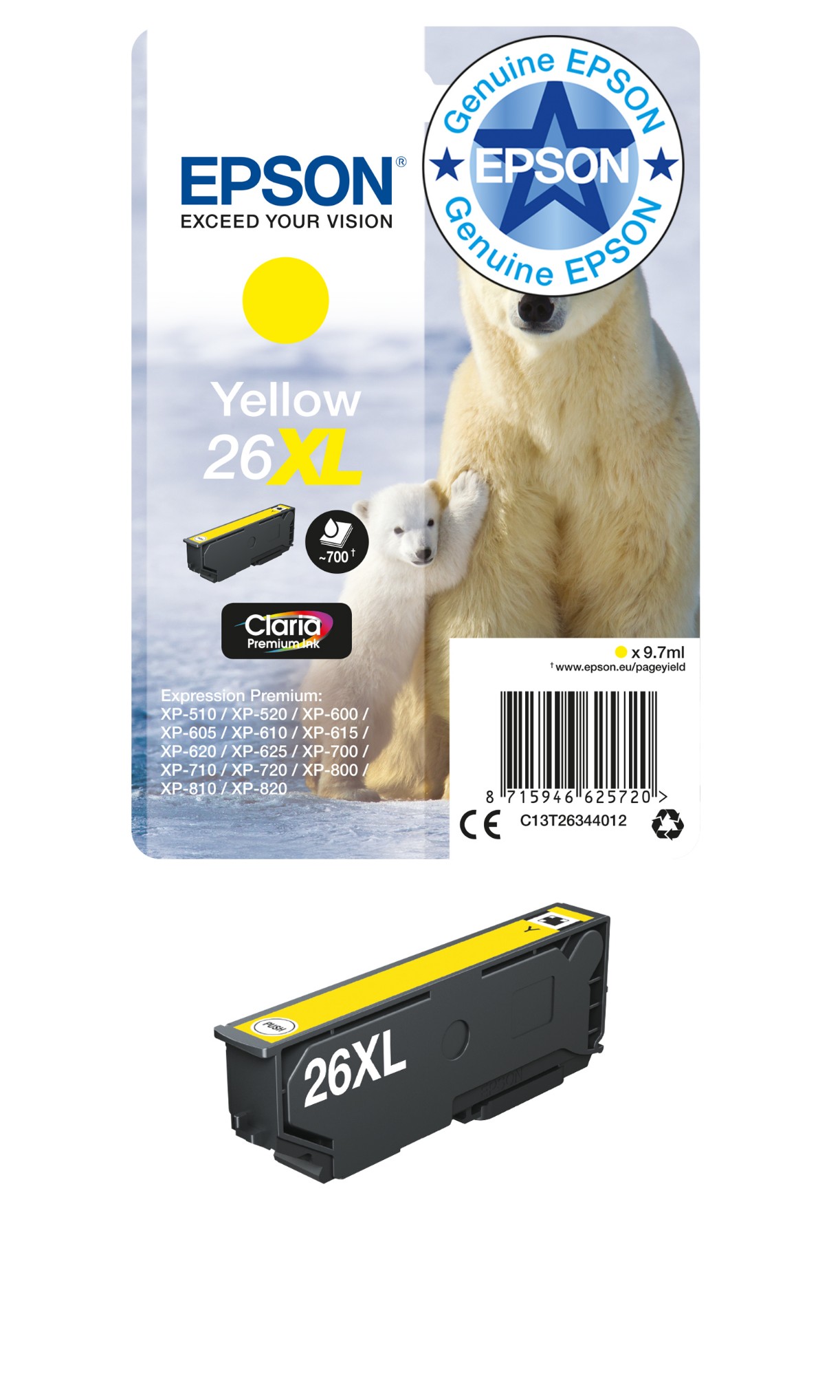 Epson C13T26344012/26XL Ink cartridge yellow high-capacity XL. 700 pag