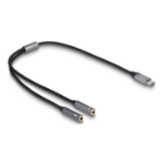 DeLOCK Headset Adapter USB Type-C male DAC 24 Bit / 96 kHz Hi-Res to 2 x 3.5 mm 3 pin Stereo jack female