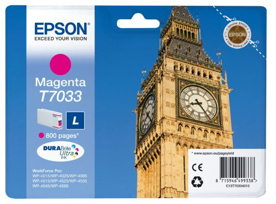 Epson C13T70334010/T7033 Ink cartridge magenta, 800 pages ISO/IEC 24711 9.6ml for Epson WP 4015/4025