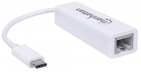 Manhattan USB-C to Gigabit (10/100/1000 Mbps) Network Adapter, White, Equivalent to Startech US1GC30W, supports up to 2 Gbps full-duplex transfer speed, RJ45, Three Year Warranty, Blister