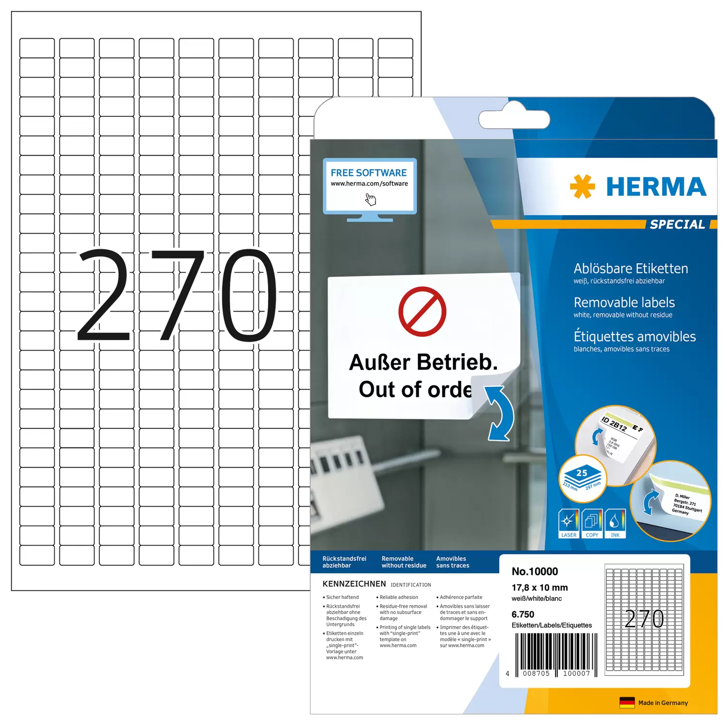 Image of HERMA Removable labels A4 17.8x10 mm white Movables/removable...