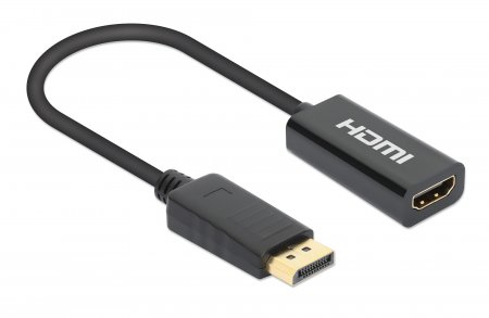 Manhattan DisplayPort 1.2 to HDMI Active Adapter, 4K@60Hz, 15cm, Male to Female, DP With Latch, Black, Not Bi-Directional, Three Year Warranty, Polybag