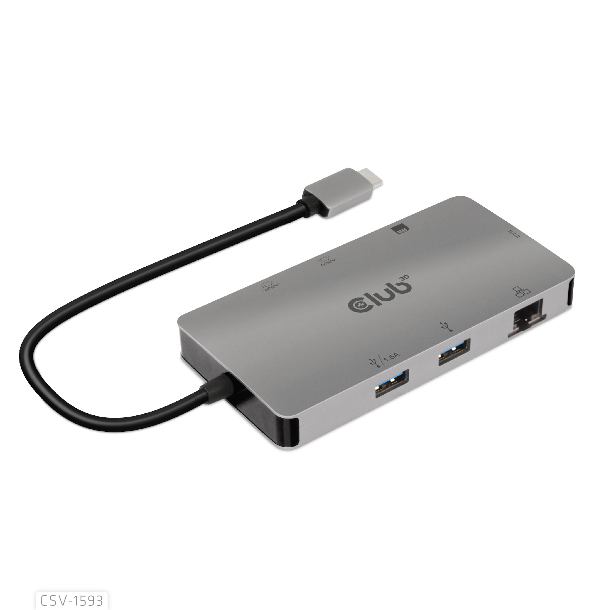 Image of CLUB3D Type-C 8-in-1 hub with 2x HDMI, 2x USB-A, RJ45, SD/ Micro...