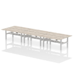 Dynamic Air Back-to-Back W1800 x D800mm Height Adjustable Sit Stand 6 Person Bench Desk With Cable Ports Grey Oak Finish Silver Frame - HA02768 DD