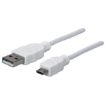 Manhattan USB-A to Micro-USB Cable, 1.8m, USB 2.0, 480 Mbps, Hi-Speed USB, White, Lifetime Warranty, Equivalent to USBPAUB2MW except 20cm shorter
