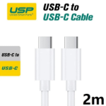 USP USB-C to USB-C Mini Cable (2M) - White, 3A (60W), Fast Charge, High Performance, Durable, 8K Bend, Samsung Galaxy,Apple iPhone,iPad,MacBook,Google