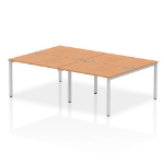 Dynamic Impulse Back-to-Back 4 Person Bench Desk W1200 x D1600 x H730mm With Cable Ports Oak Finish Silver Frame - IB00139 DD