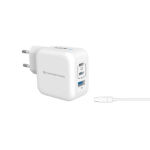 Conceptronic 3-Port 67W GaN USB PD Charger with USB-C Charging Cable, USB-C x 2, USB-A x 1, QC 3.0, PPS