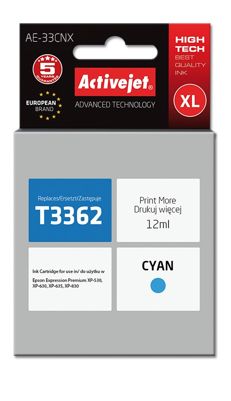 Activejet AE-33CNX ink (replacement for Epson 33XL T3362; Supreme; 12 ml; cyan)