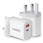Maplin 2 Port USB Wall Charger 1x USB-A 1x USB-C PD QC 3.0 35W High Speed Charging