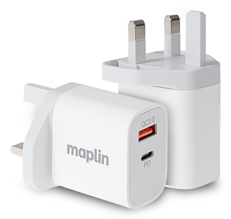 Maplin 2 Port Usb Wall Charger 1X Usb-A 1X Usb-C Pd Qc 3.0 35W High Sp