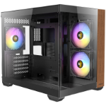 Antec CX600M Mini Tower Gaming Case, Black, 270 Full-View Tempered Glass with Exotic Wood, Up to 9 x 120 mm RGB Fans, 1 x USB 3.0 / 1 x USB Type-C, Micro ATX, ITX