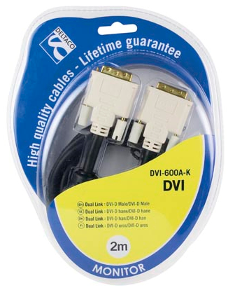 Deltaco DVI-600C-K DVI-kabel 5 m DVI-D Svart, Vit