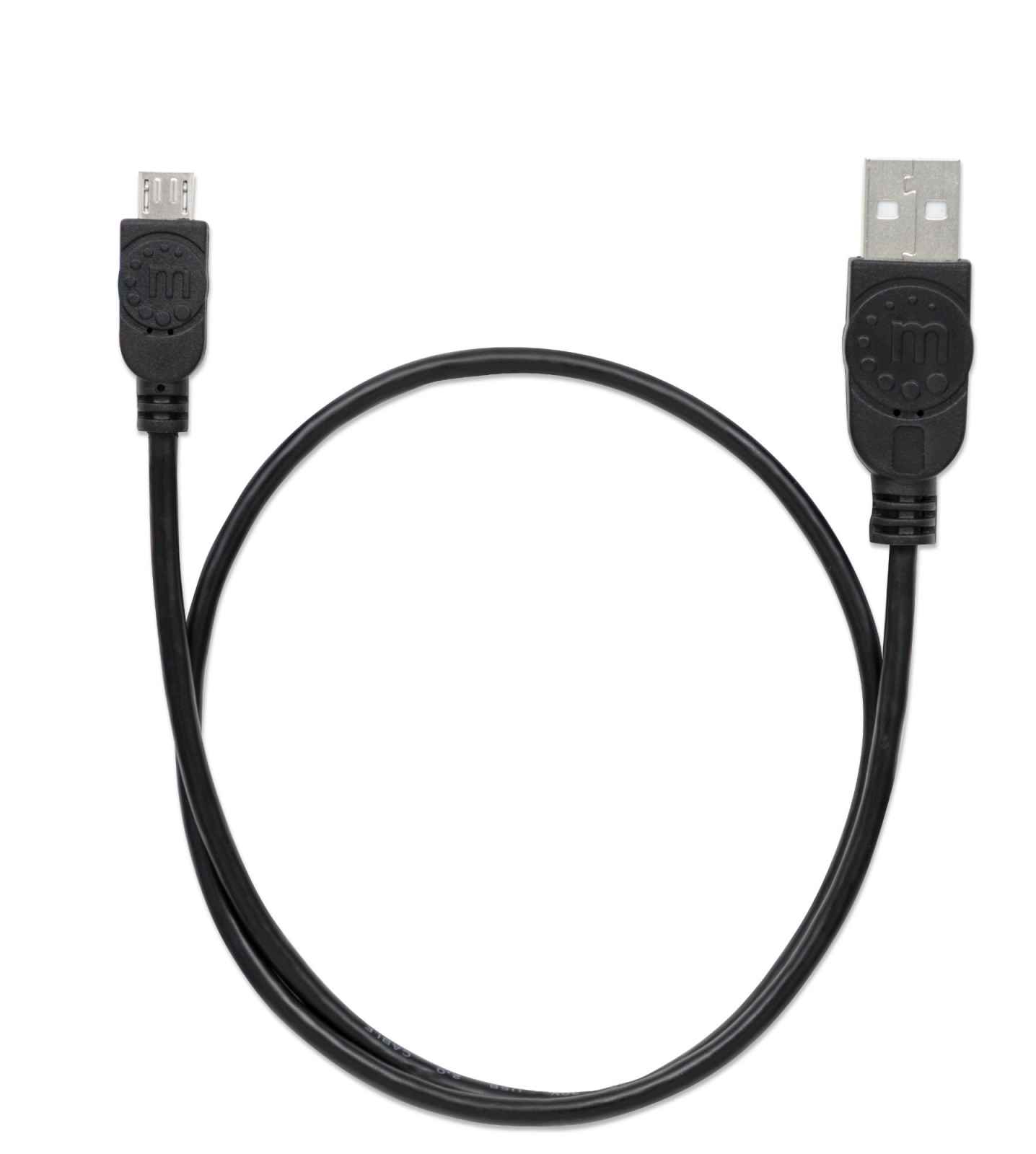 Manhattan USB-A to Micro-USB Cable, 0.5m, Male to Male, 480 Mbps (USB 2.0), Black, Polybag