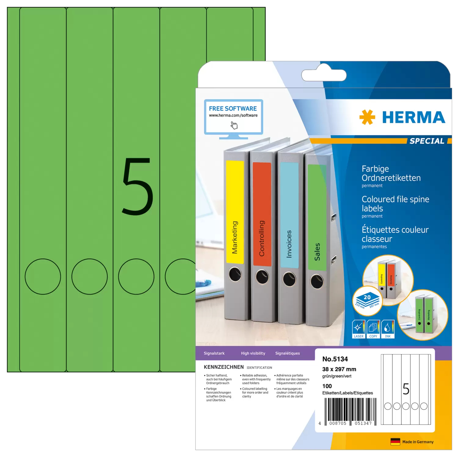 HERMA File labels A4 38x297 mm green paper matt opaque 100 pcs.
